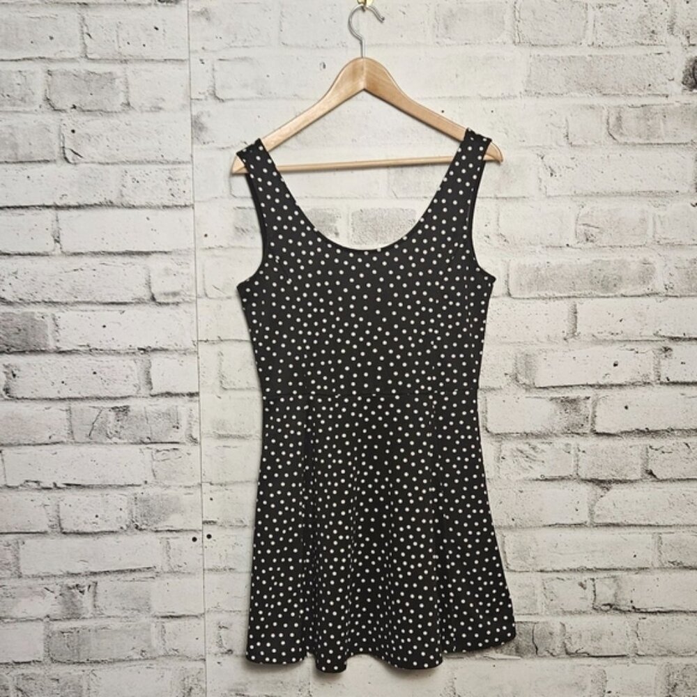 H&M Black White Polka Dot Mini Dress Women’s Size 14 Sleeveless - Picture 2 of 6